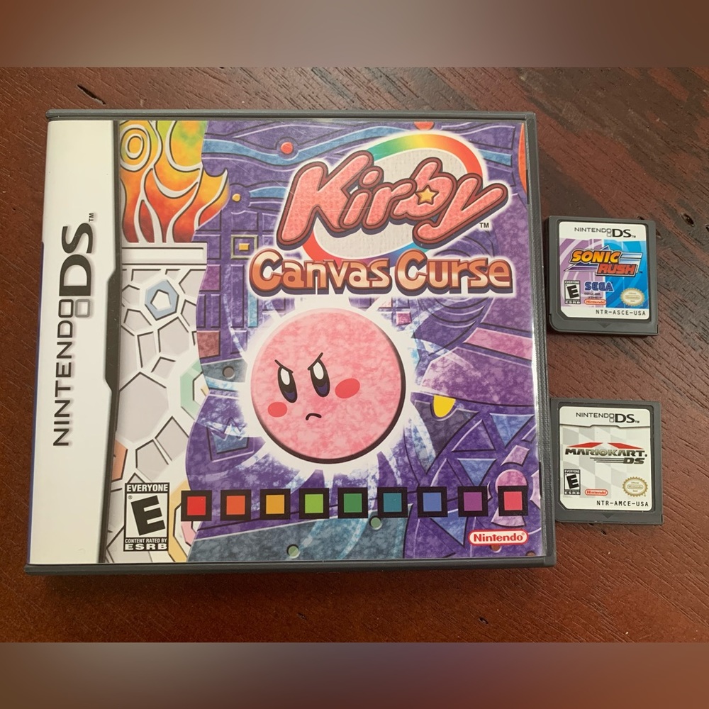 Nintendo DS (3) Games. Kirby Canvas Curse, Sonic Rush, MarioKart